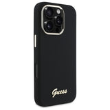 Guess Silicone Script Metal Logo & Frame Case til iPhone 16 Pro Max - sort