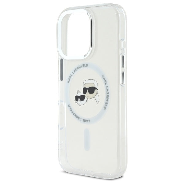 Karl Lagerfeld IML Metal Karl&Choupette Head MagSafe Case til iPhone 16 Pro - Hvid
