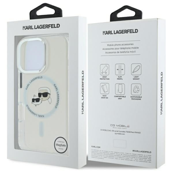 Karl Lagerfeld IML Metal Karl&Choupette Head MagSafe Case til iPhone 16 Pro - Hvid