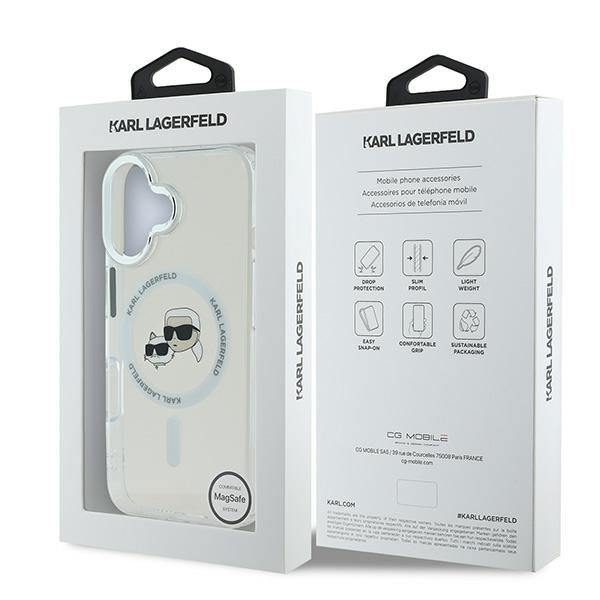 Karl Lagerfeld IML Metal Karl&Choupette Head MagSafe Case til iPhone 16 Plus - Hvid