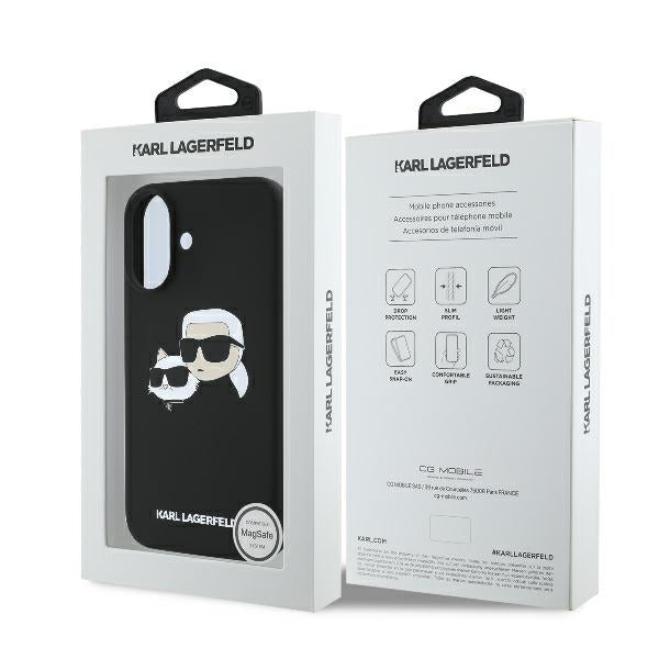 Karl Lagerfeld Silicone Nauble Heads Print MagSafe Case til iPhone 16 - sort