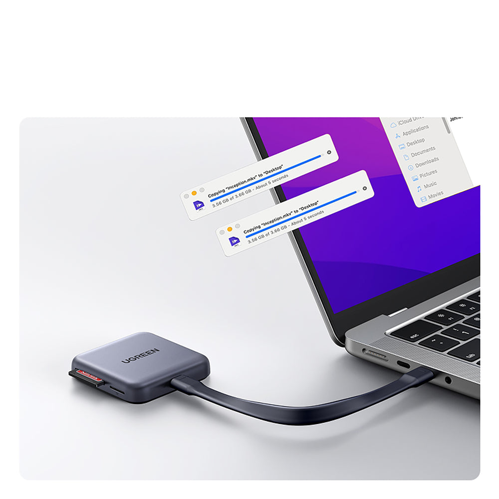 Ugreen Magnetisk hukommelseskortlæser + 100W PD 3in1 oplader - Grå