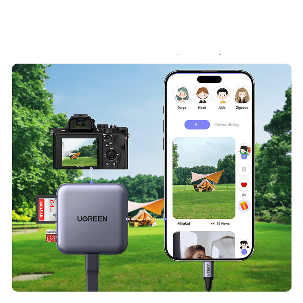 Ugreen Magnetisk hukommelseskortlæser + 100W PD 3in1 oplader - Grå