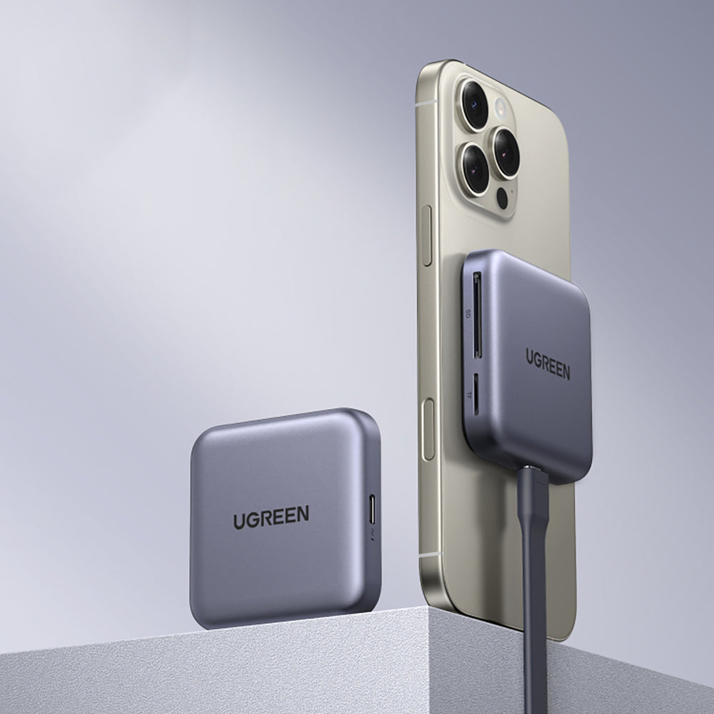 Ugreen Magnetisk hukommelseskortlæser + 100W PD 3in1 oplader - Grå