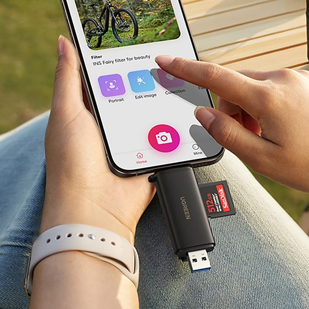 Ugreen 2in1 USB-C / USB-A SD 4.0 UHS-II kortlæser - sort