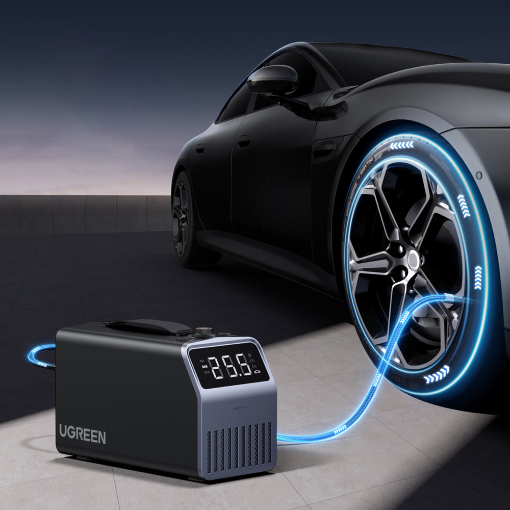 Ugreen 150 PSI 12V elektrisk bildækpumpe med digital skærm - Grå