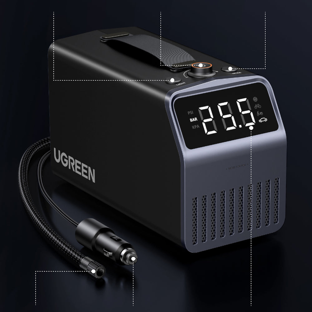 Ugreen 150 PSI 12V elektrisk bildækpumpe med digital skærm - Grå