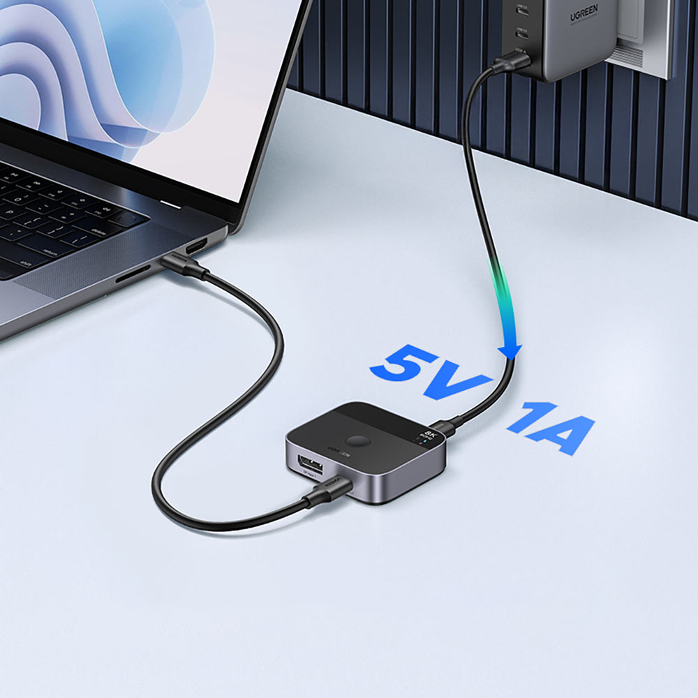 Ugreen DisplayPort/USB-C til USB-C Switch - Grå