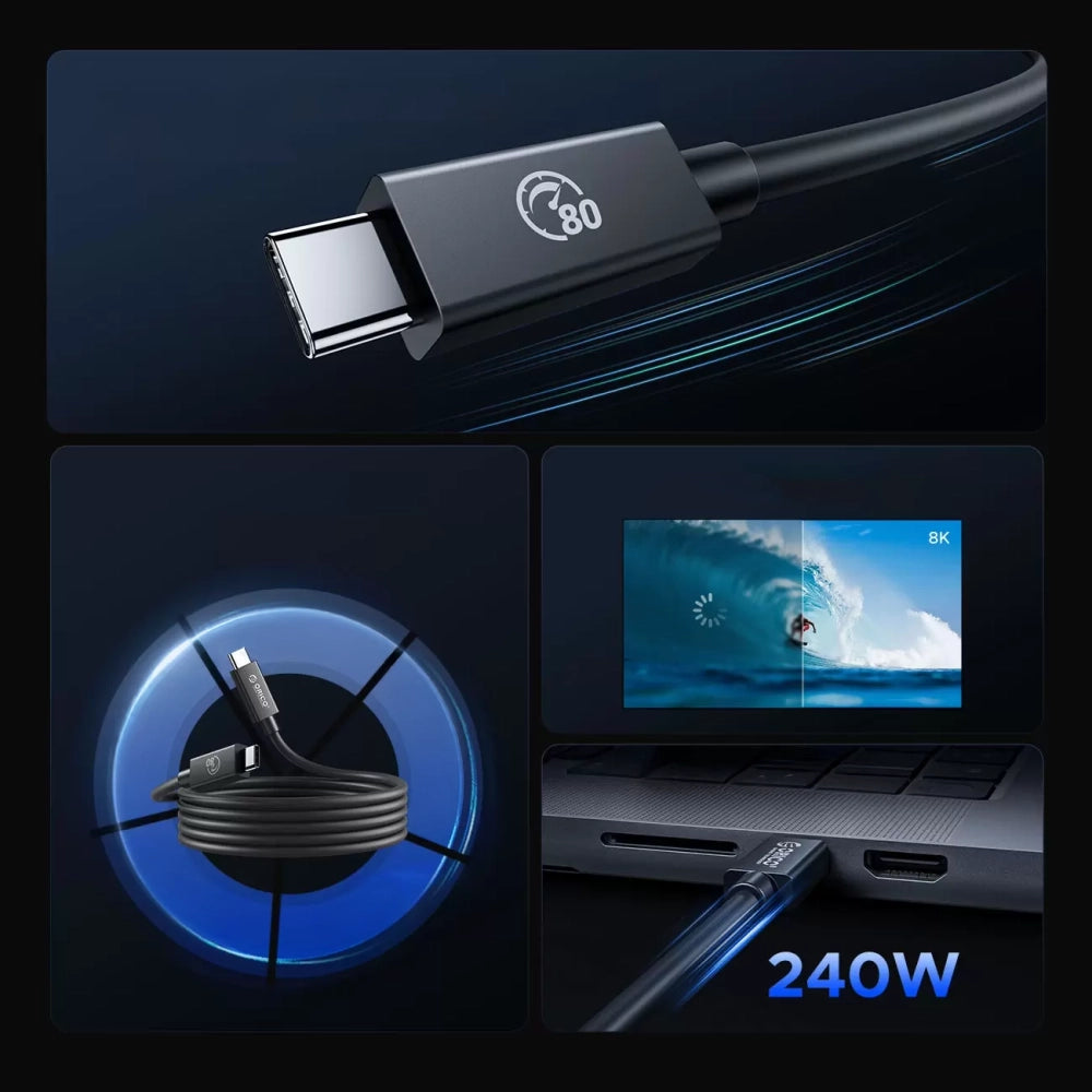 Orico USB4 Thunderbolt 5 Cable 80Gbps 240W USB-C to USB-C 1m - Black