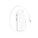 Joyroom JR-PR2L 10000mAh 35W Power Bank med indbygget inddrageligt USB-C-kabel og Lightning Lanyard-kabel - hvid