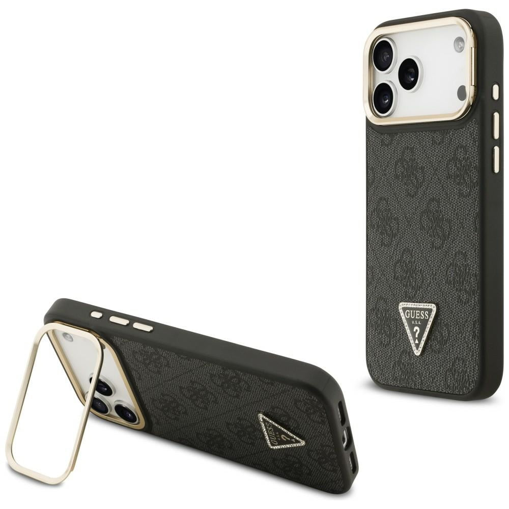 Guess 4G PU Triangle Logo & Stand Camera Magsafe Case til iPhone 17 Pro Max - sort