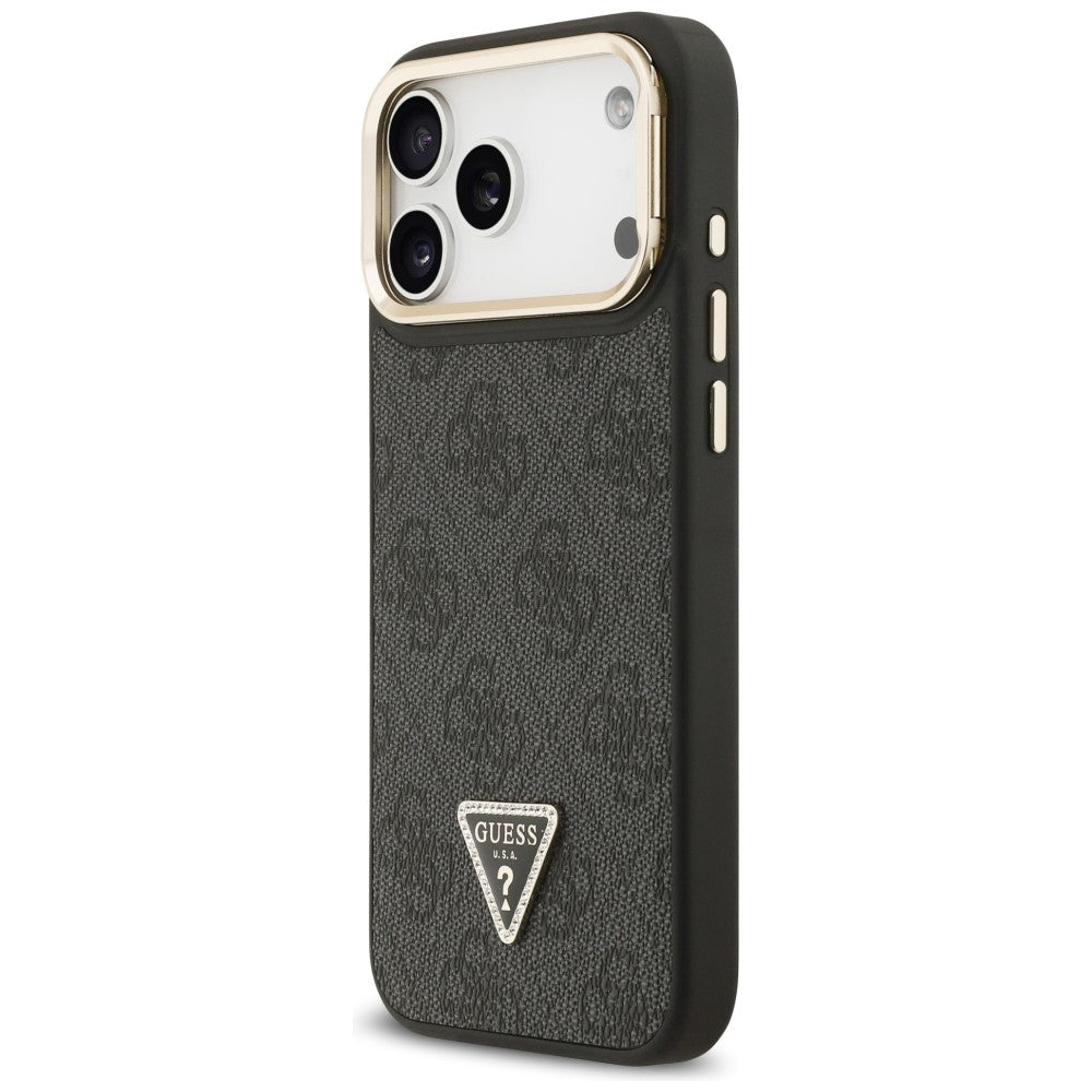 Guess 4G PU Triangle Logo & Stand Camera Magsafe Case til iPhone 17 Pro Max - sort