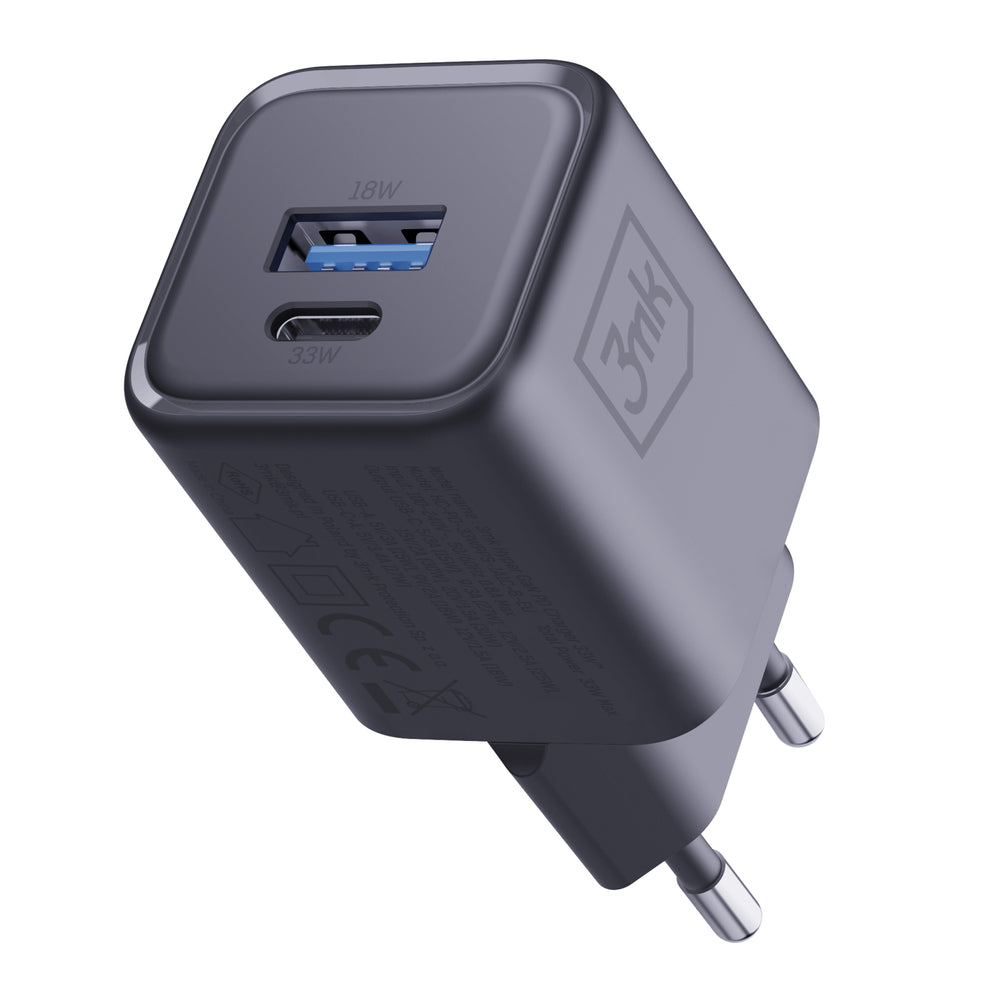 3mk Hyper Charger PD 33W GaN QC4+ PPS AFC FCP SCP 1A1C Wall Charger - sort