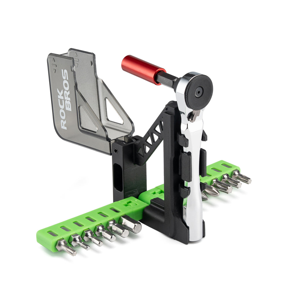 Rockbros Bike Tool Set med Mini Ratchet og Bits - Translucent Green