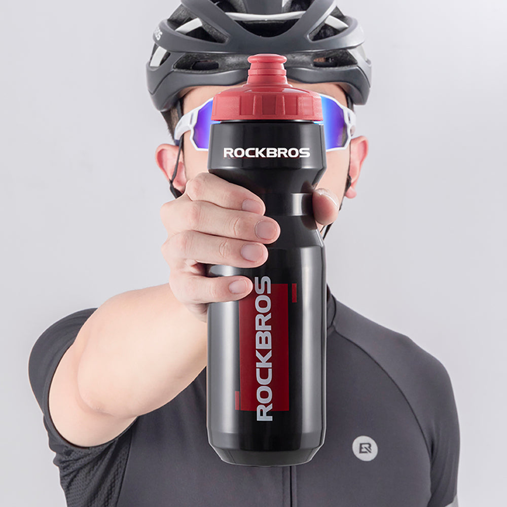 Rockbros 750 ml cykelflaske - gennemsigtig sort med rød mundstykke