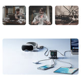 Joyroom Podix JR-TRD01 GaN 140W Desktop oplader med 5 porte og dobbelt indtrækbare kabler - Grå