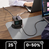 Joyroom Podix JR-TRD01 GaN 140W Desktop oplader med 5 porte og dobbelt indtrækbare kabler - Grå