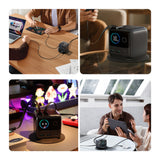 Joyroom Podix JR-TRD01 GaN 140W Desktop oplader med 5 porte og dobbelt indtrækbare kabler - Grå