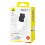 Baseus Lipow 10000mAh 22.5W Powerbank med to indbyggede kabler (med Baseus Simple USB-A - USB-C 3A 20cm kabel) - hvid