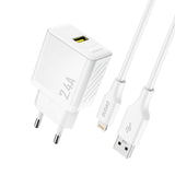 Dudao A23LEU 2.4A GaN EU USB-A Wall Charger med USB-A til Lightning Cable - hvid