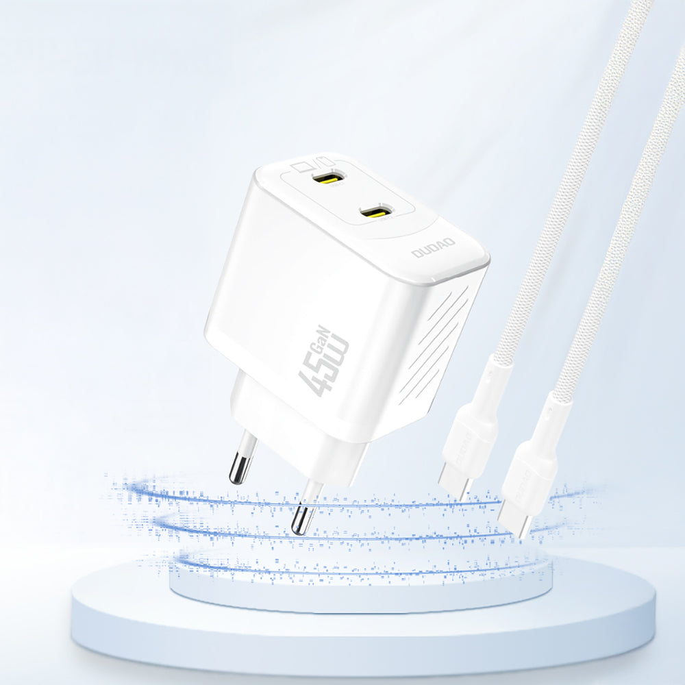 Dudao A28PEU PD 45W GaN 2xUSB Wall Charger - hvid