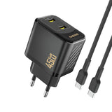 Dudao A28PCEU PD 45W GaN 2xUSB-C Wall Charger med USB-C-kabel - sort