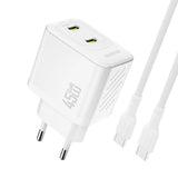 Dudao A28PCEU PD 45W GaN 2xUSB-C Wall Charger med USB-C-kabel - hvid