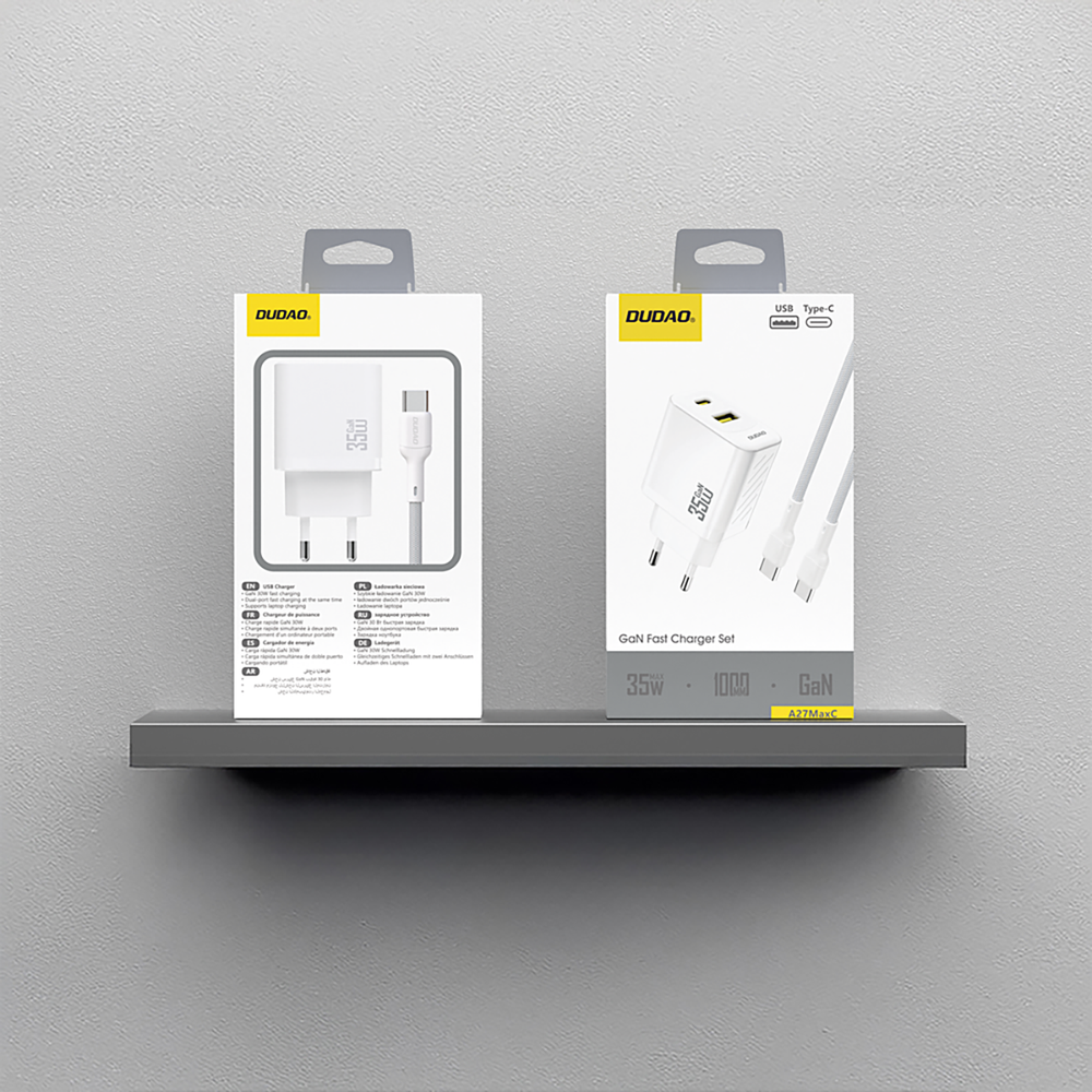 Dudao A27MaxCEU PD QC 35W USB-A USB-C Wall Charger med USB-C-kabel - hvid