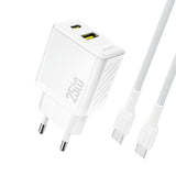 Dudao A26TCEU PD QC 25W GaN USB-A USB-C Wall Charger med USB-C-kabel - hvid