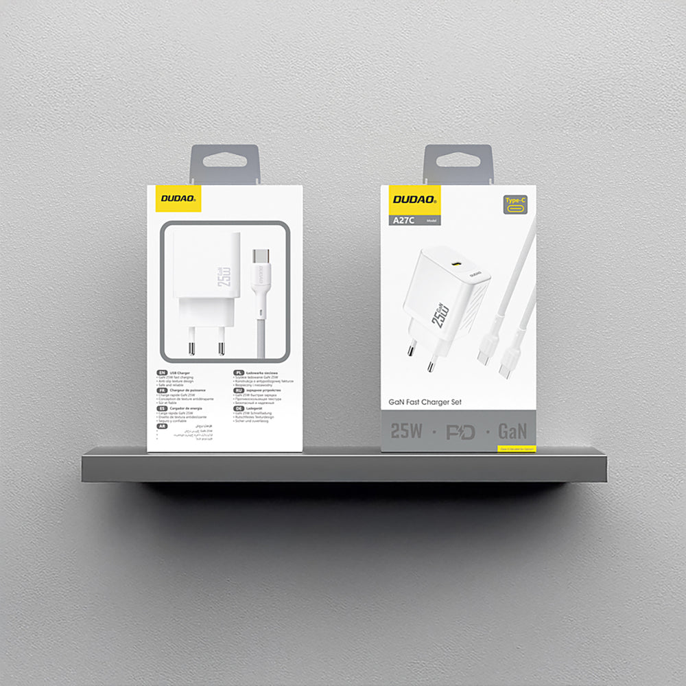 Dudao A27CEU PD 25W GaN SB-C Wall Charger med USB-C-kabel - hvid