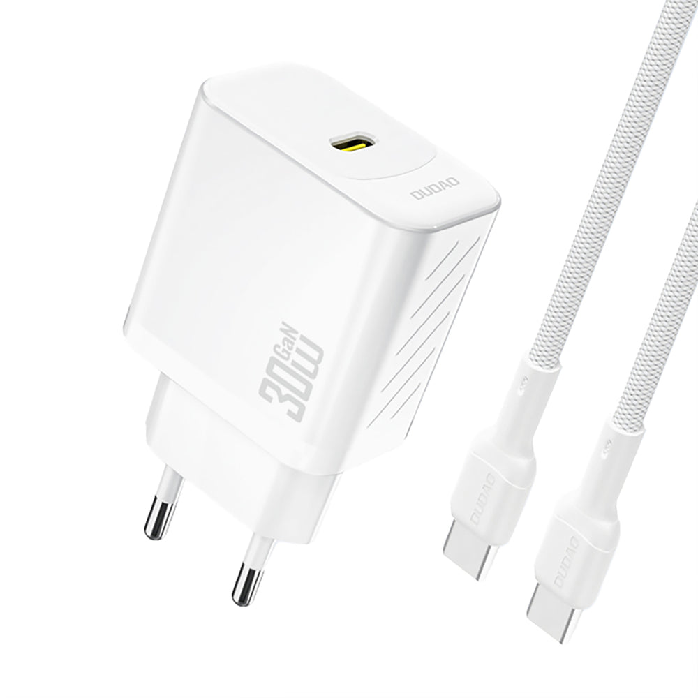 Dudao A27PCEU PD 30W GaN USB-C Wall Charger med USB-C kabel - hvid