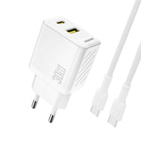 Dudao A27TCEU PD 30W GaN USB-A USB-C Wall Charger med USB-C-kabel - hvid