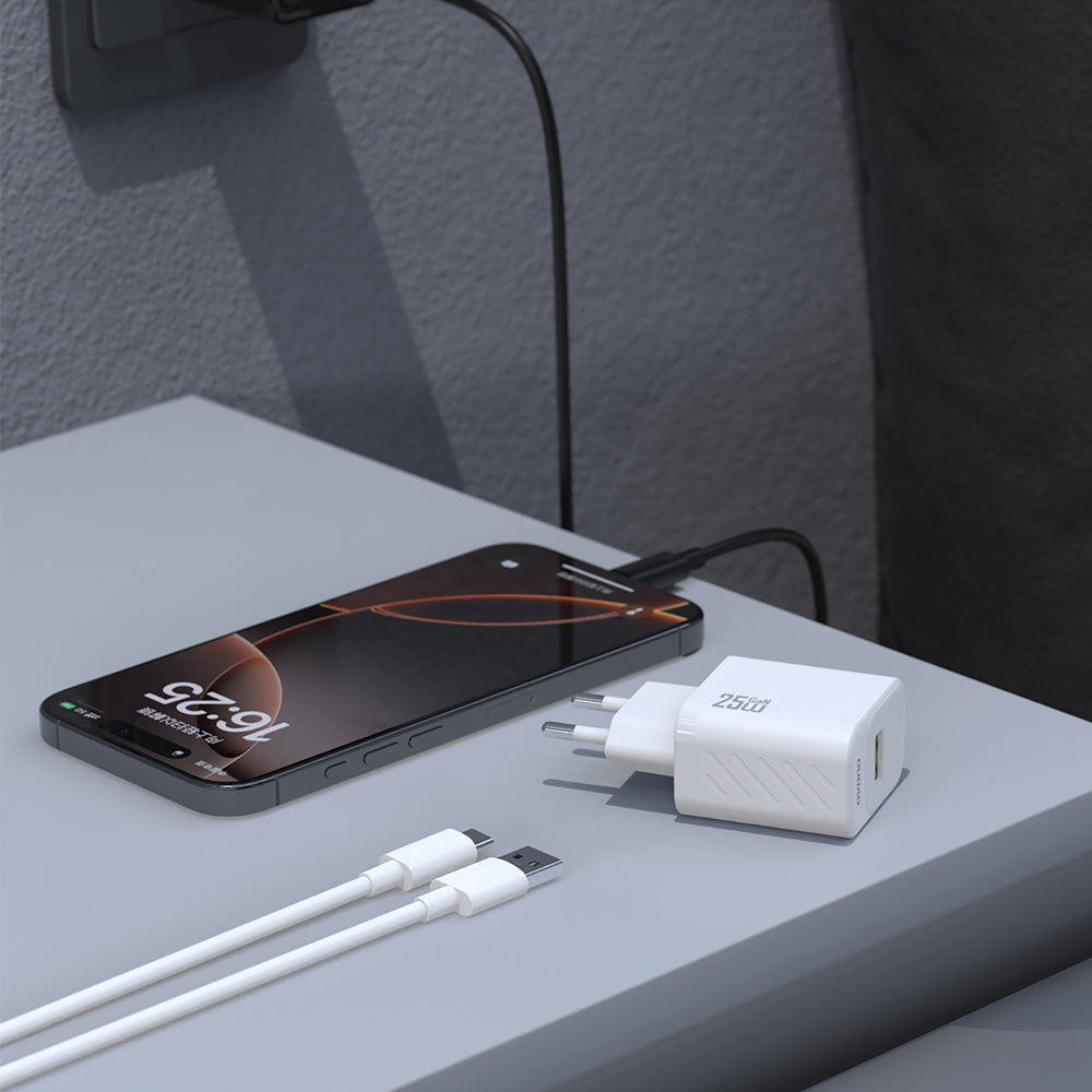 Dudao A27STEU 25W GaN USB-A Wall Charger med USB-A - USB-C-kabel - sort