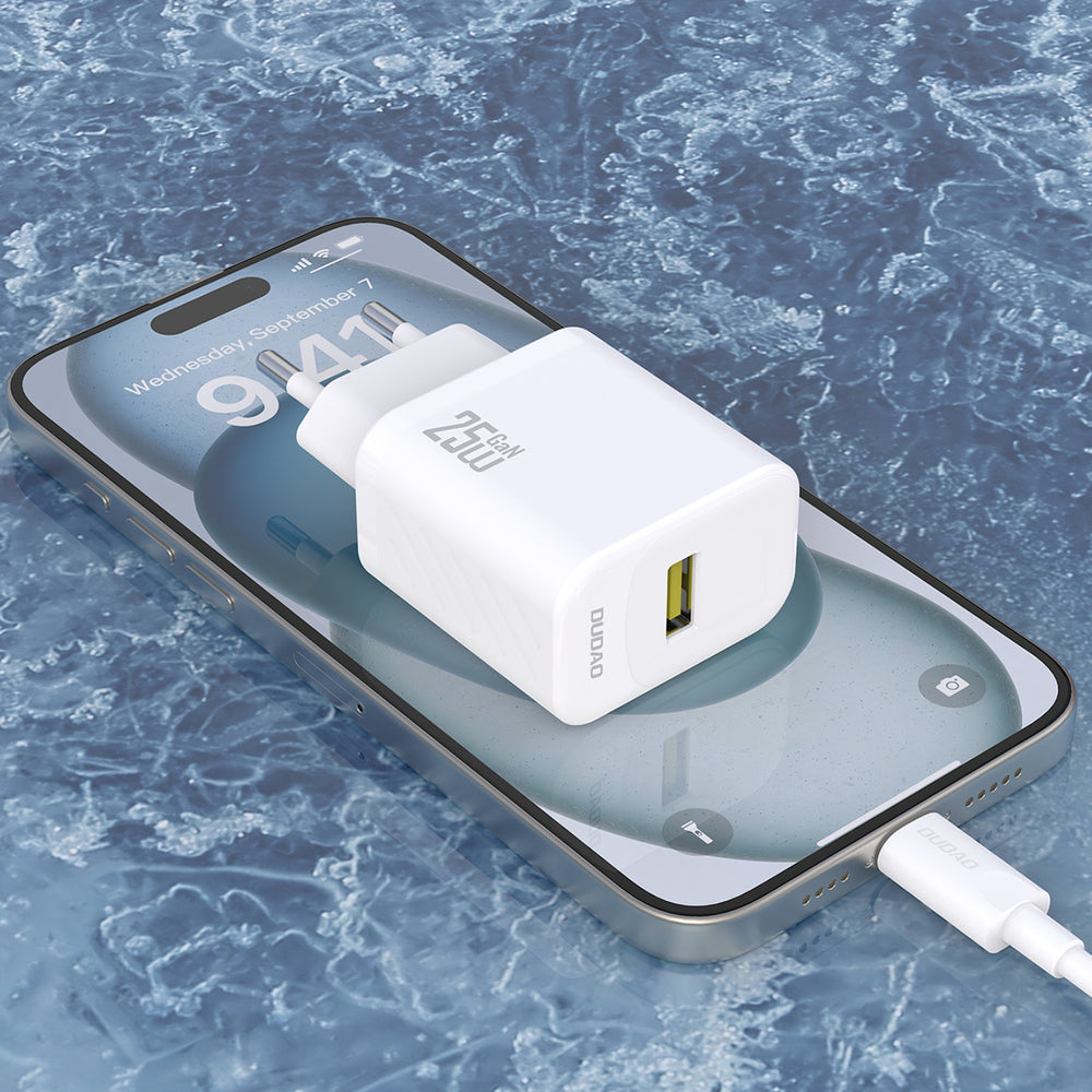 Dudao A27STEU 25W GaN USB-A Wall Charger med USB-A - USB-C-kabel - hvid