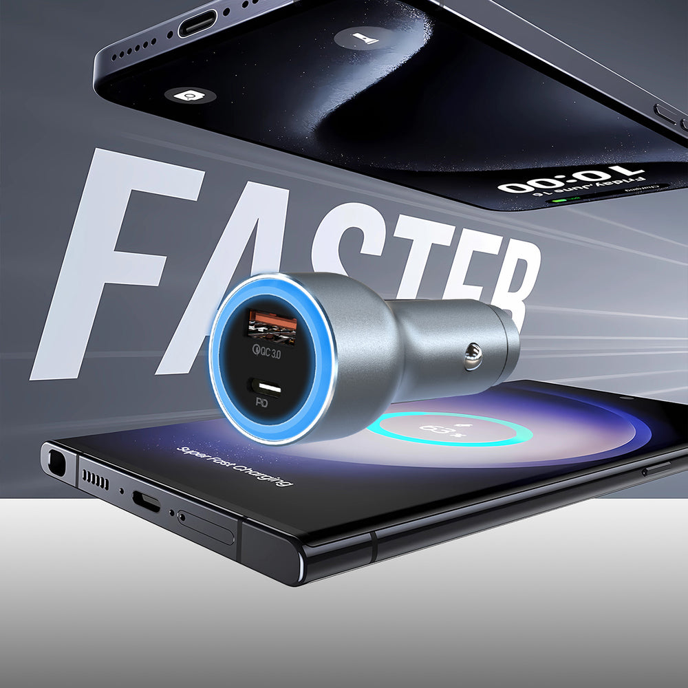 Dudao R4Ultra 120W Power Delivery Quick Charge LED Car Charger USB-A USB-C - Grå