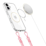 Tech-Protect Flexair Chain MagSafe Case til iPhone 16 - Clear + 2 Lanyards (Pink og Grå)