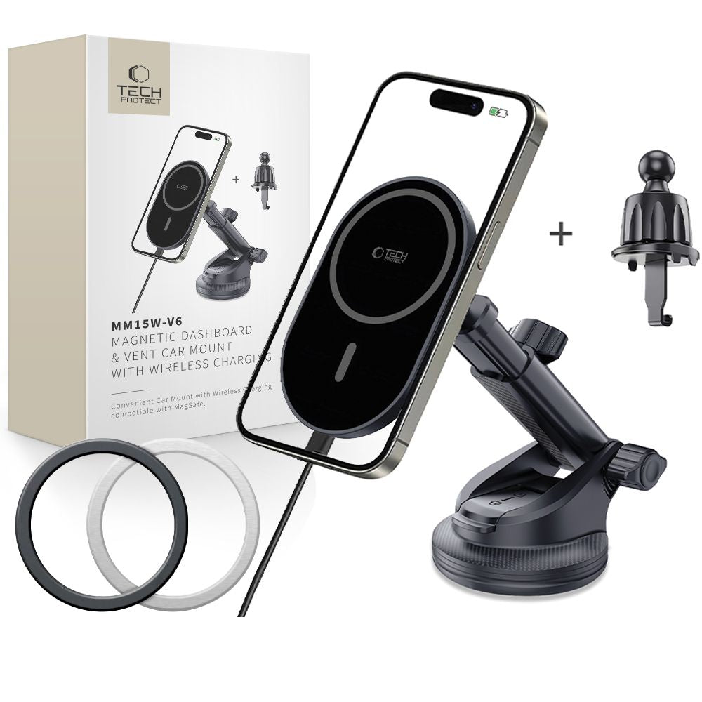 Tech-Protect mm15W-V6 Magnetisk MagSafe-bilholder til cockpit/vindrude/luftventil - sort