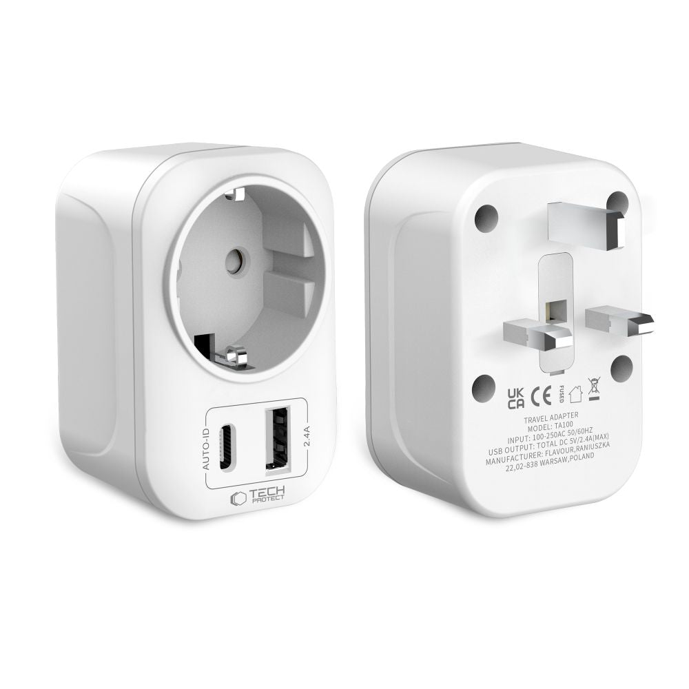 Tech-Protect TA100 UK Adapter - hvid