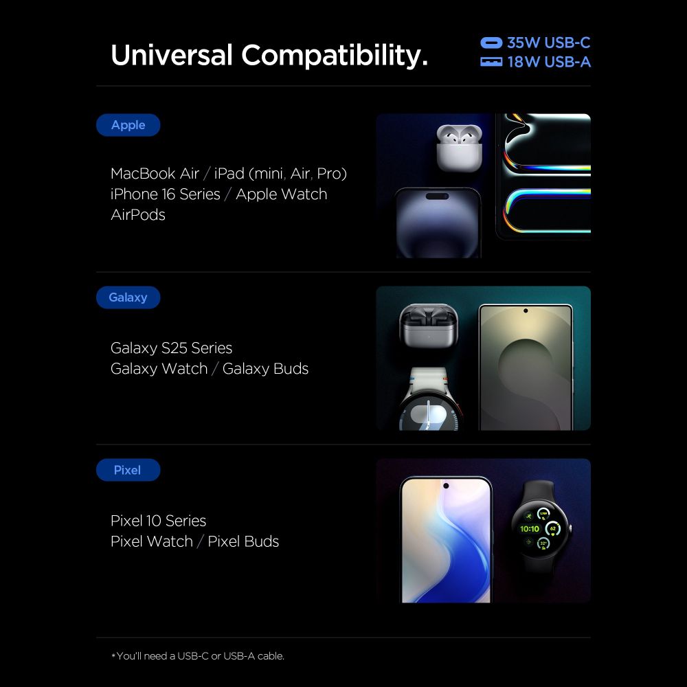 Spigen Essential EE352EU USB-C / USB-A 35W Wall Charger - sort