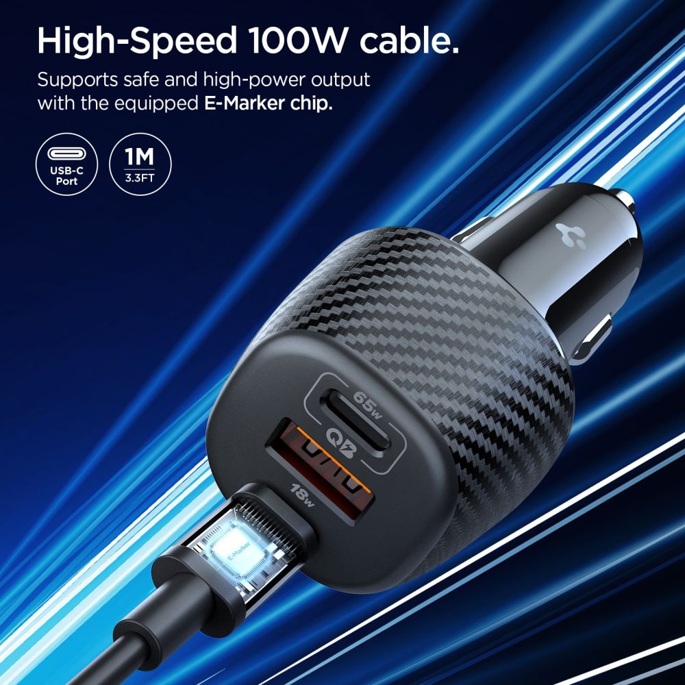 Spigen Essential EV1133 3-port biloplader - sort