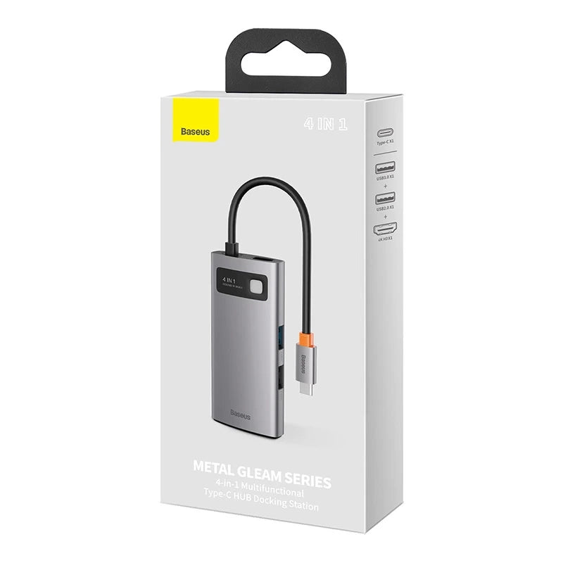 Hub 4in1 Baseus Metal Gleam Series, USB-C til USB 3.0 + USB 2.0 + HDMI + USB-C PD