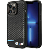 BMW læder Carbon Case til iPhone 13 Pro Max - sort