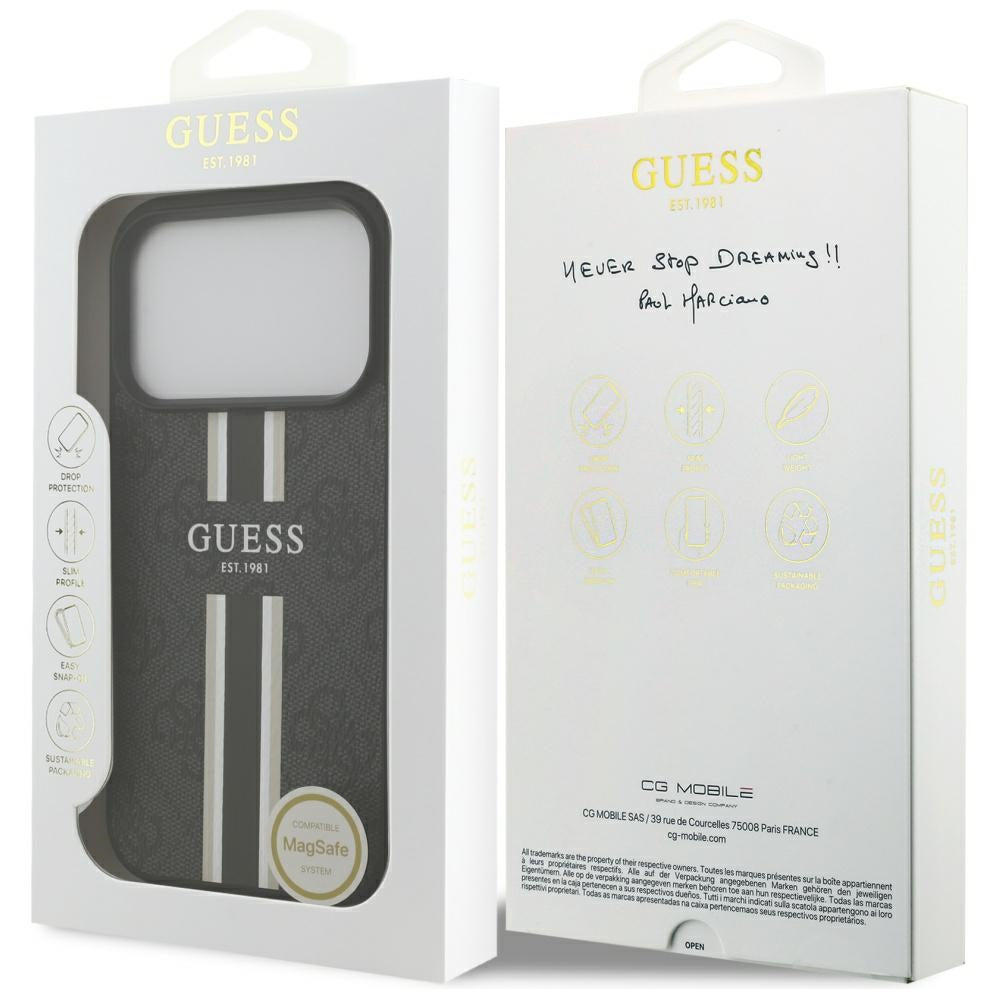Guess 4G Printed Stripes MagSafe case til iPhone 17 Pro - sort