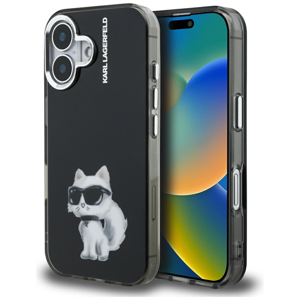 Karl Lagerfeld IML Aquarelle Choupette & Logo iPhone 16 Case - sort