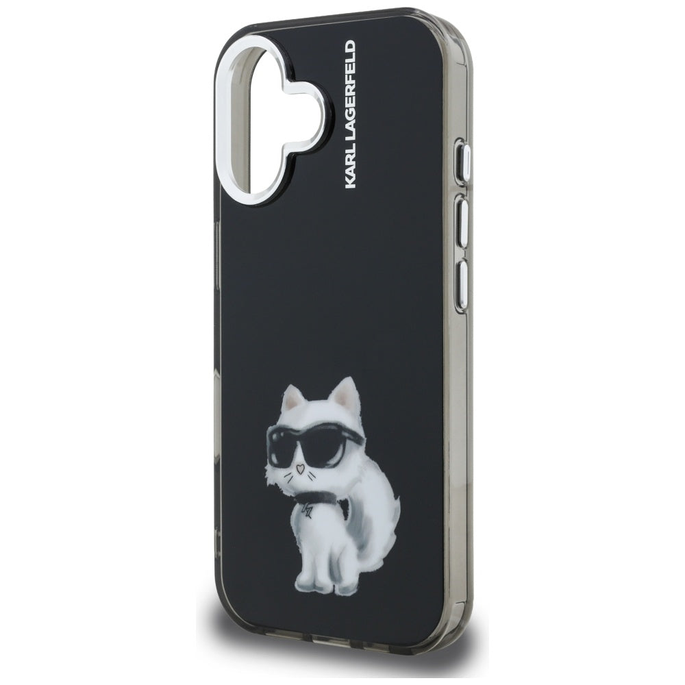 Karl Lagerfeld IML Aquarelle Choupette & Logo iPhone 16 Case - sort