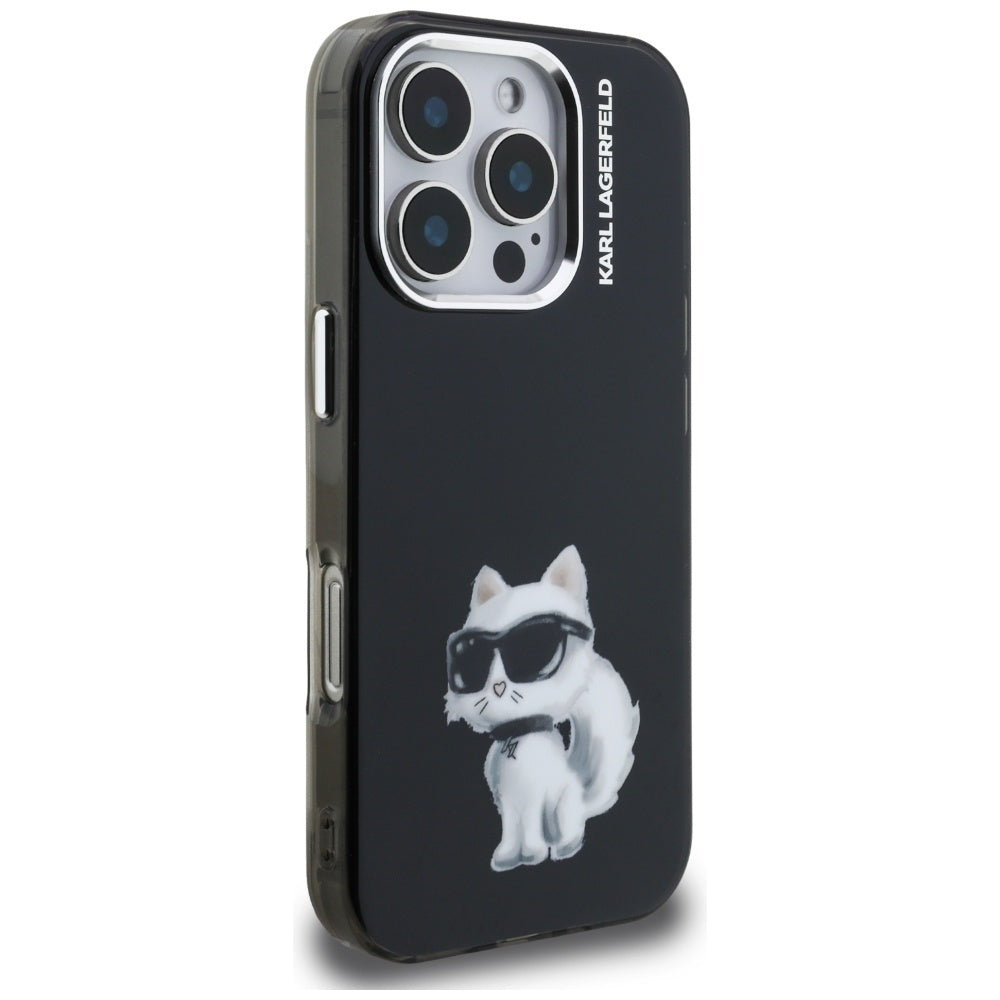 Karl Lagerfeld IML Aquarelle Choupette & Logo Case til iPhone 16 Pro Max - sort