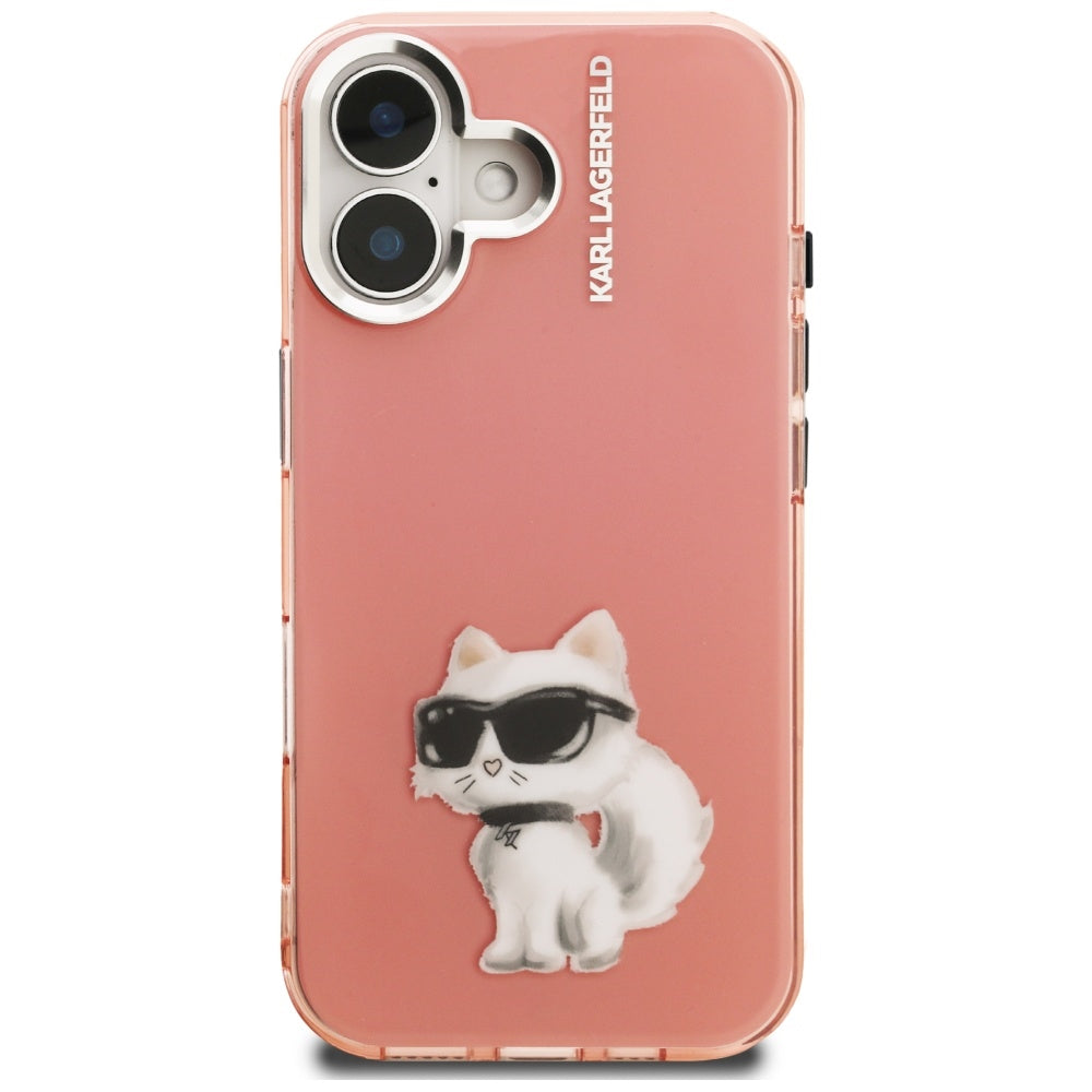 Karl Lagerfeld IML Aquarelle Choupette & Logo iPhone 16 Case - Pink