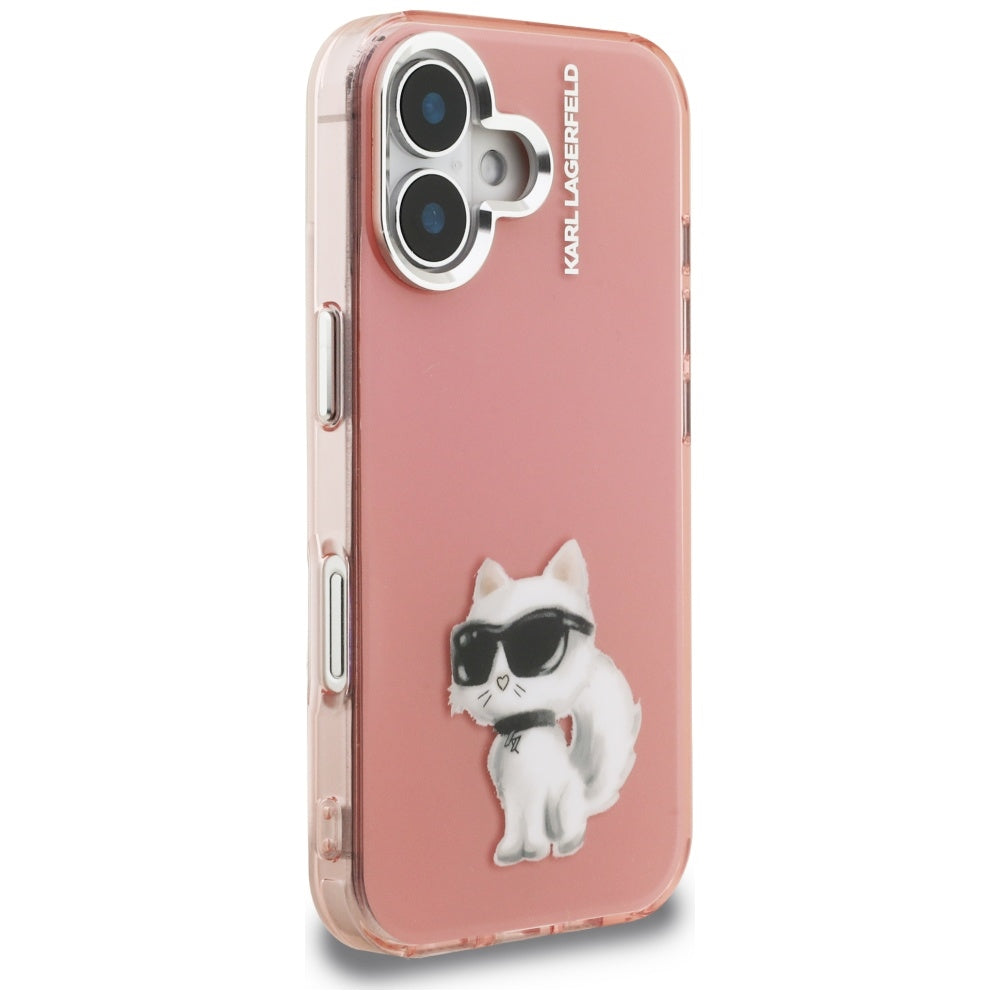 Karl Lagerfeld IML Aquarelle Choupette & Logo iPhone 16 Case - Pink