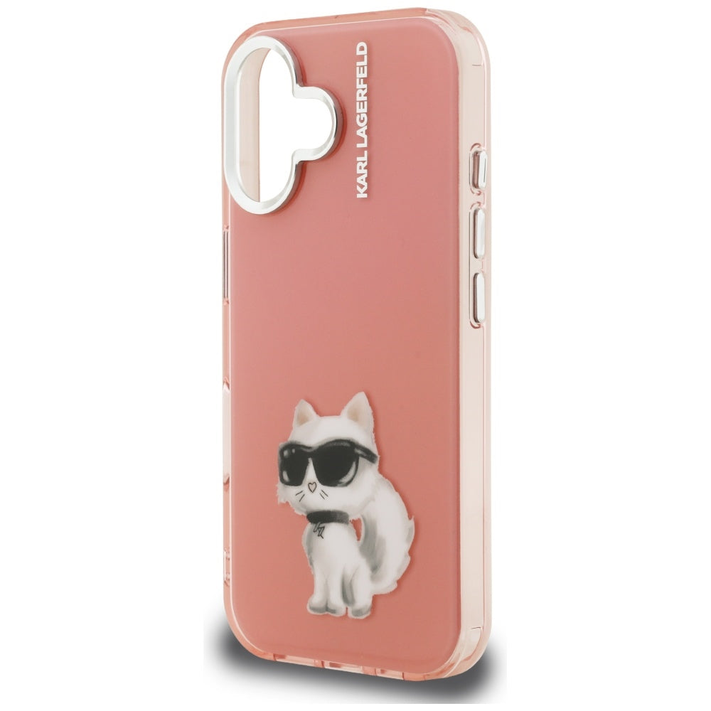 Karl Lagerfeld IML Aquarelle Choupette & Logo iPhone 16 Case - Pink