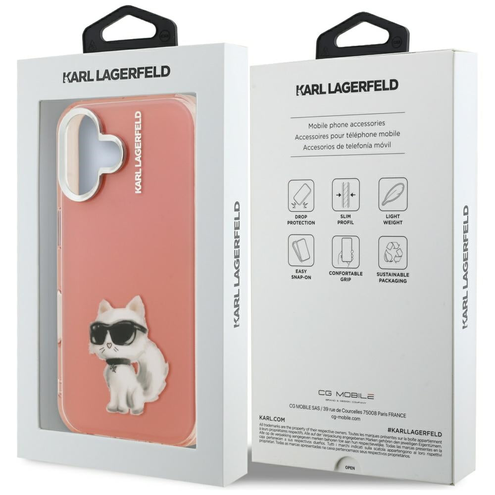 Karl Lagerfeld IML Aquarelle Choupette & Logo iPhone 16 Case - Pink